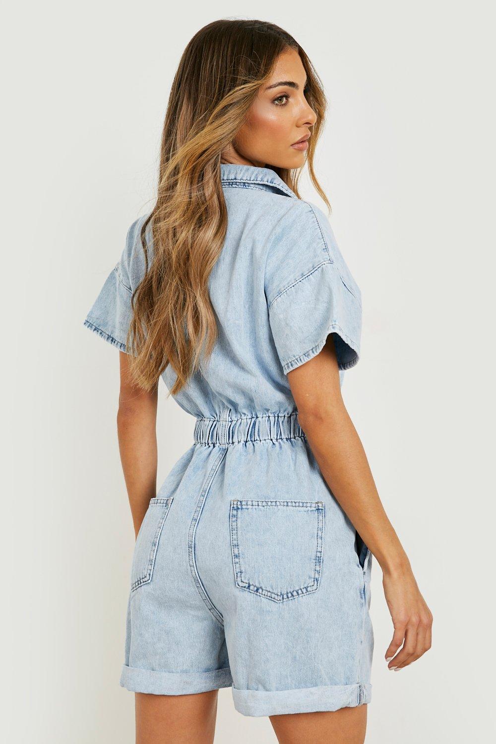 Zip up hot sale denim romper